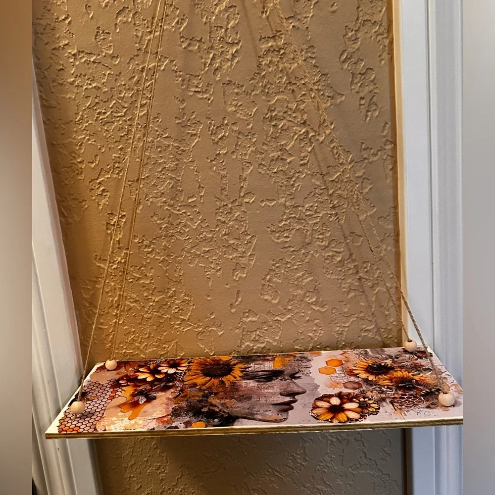 Hand Crafted Sunflower hanging floating wall shelf